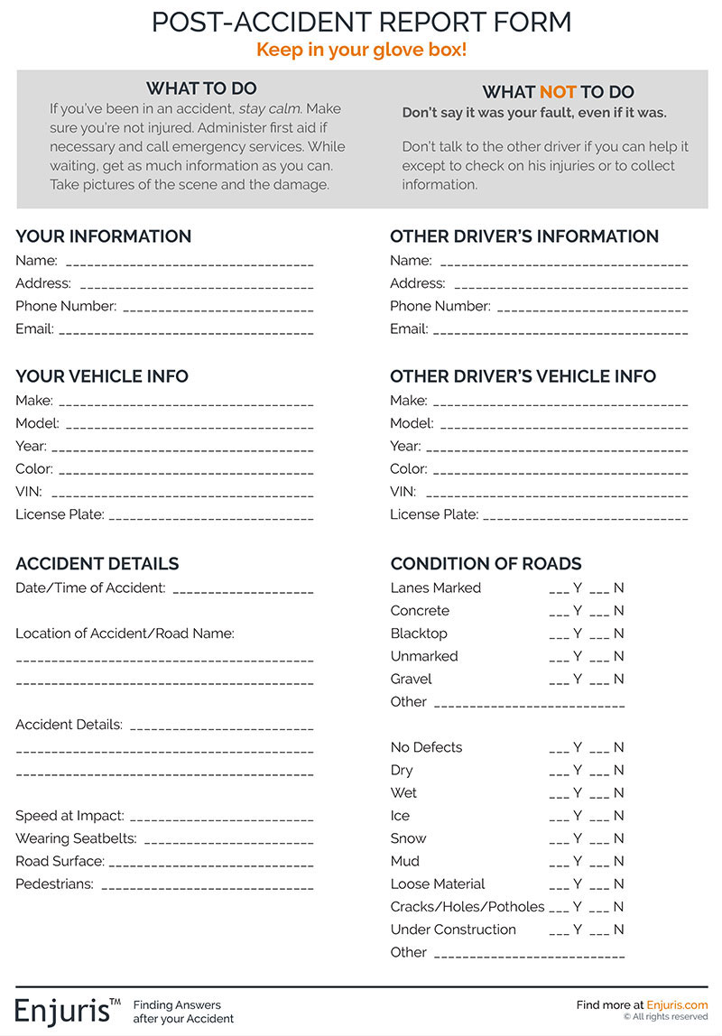 Your post-accident report for download or printing to keep in your car